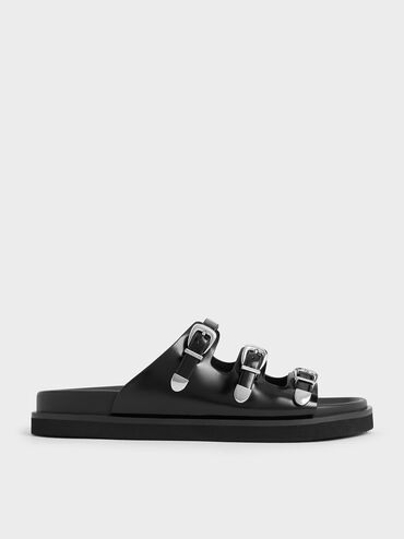 Samala Buckled Triple-Strap Sandals, Black Box, hi-res