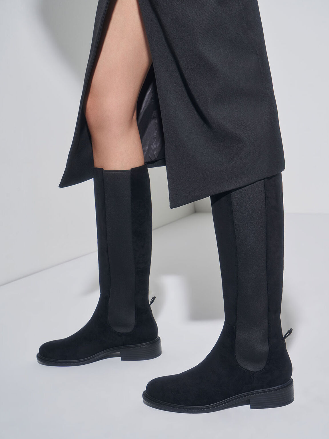 Knee High Chelsea Boots, Black Textured, hi-res