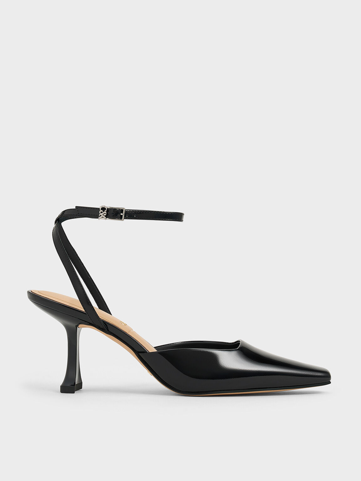 Black patent leather pumps with ankle strap deals