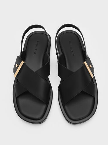 Audra Crossover-Strap Slingback Sandals, Black, hi-res
