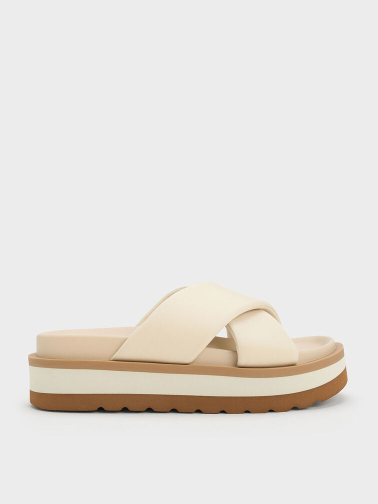 Chalk Crossover Platform Slide Sandals - CHARLES & KEITH US