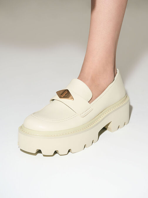 Metallic Accent Chunky Platform Penny Loafers, Chalk, hi-res