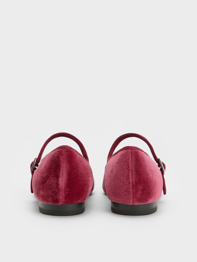 Carmel Velvet Buckled Mary Jane Flats, Pink, hi-res
