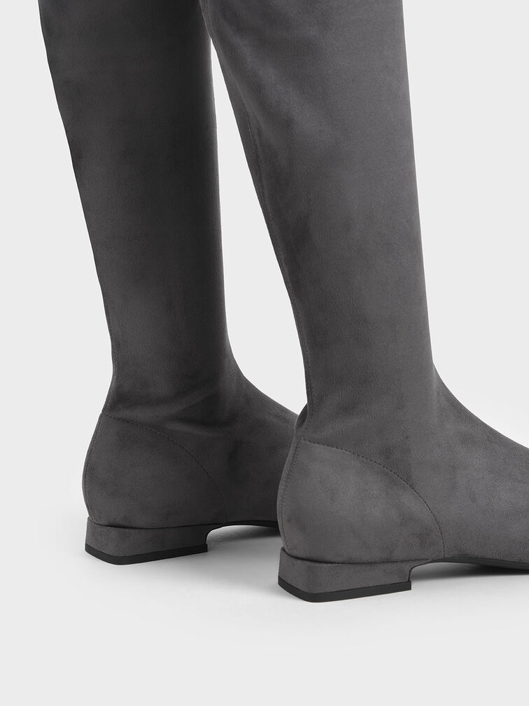 Textured Thigh High Boots, Dark Grey, hi-res