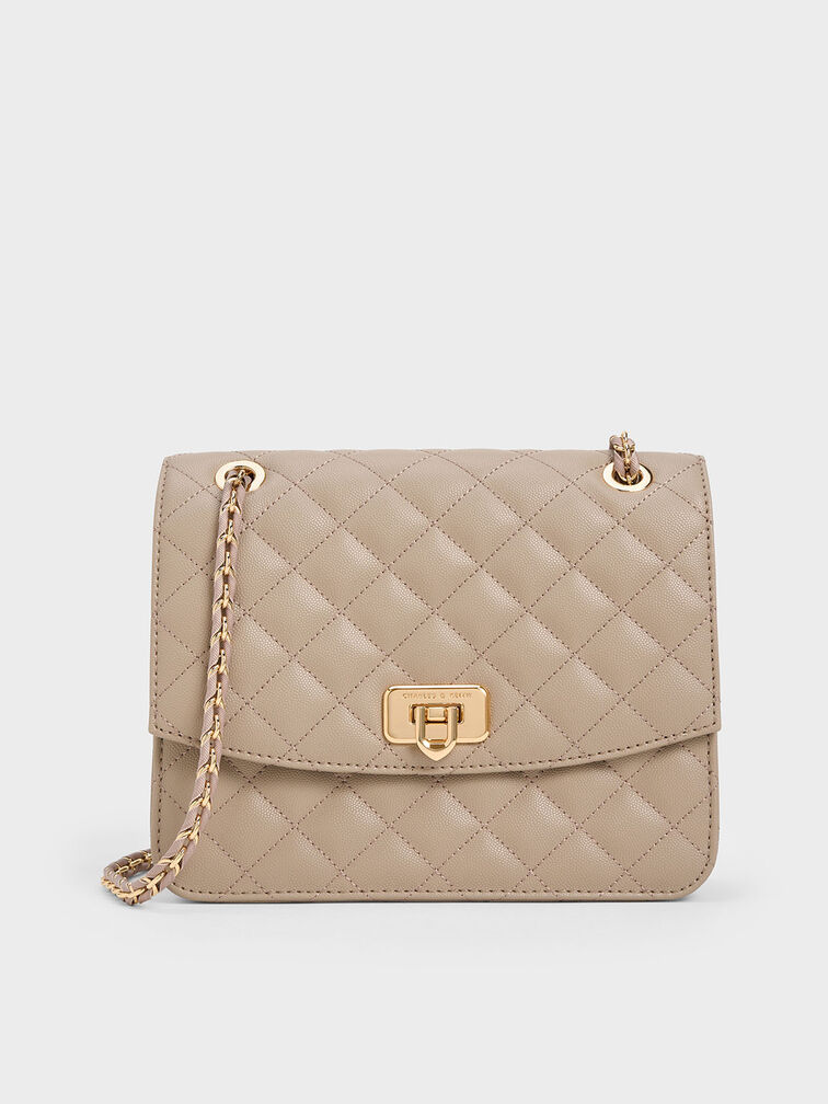 Cressida Quilted Chain Strap Bag, Taupe, hi-res