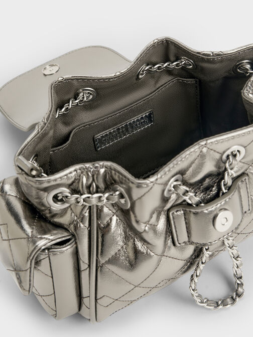 Duo Quilted Two-Way Front Flap Backpack, Pewter, hi-res