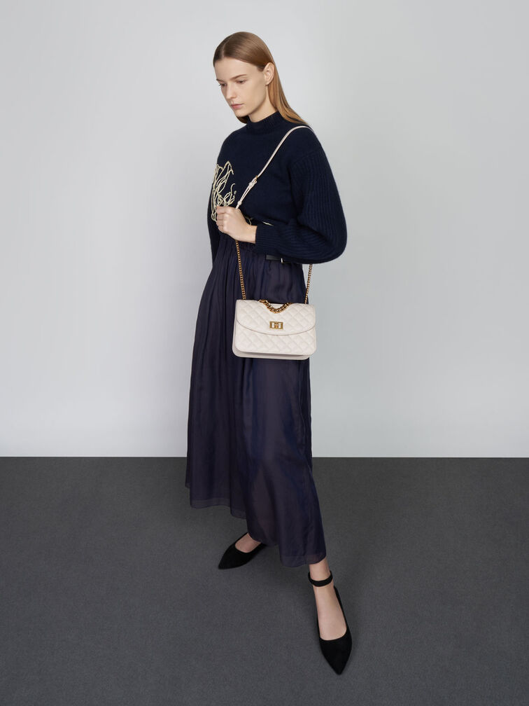 Quilted Chain Bag, Ivory, hi-res