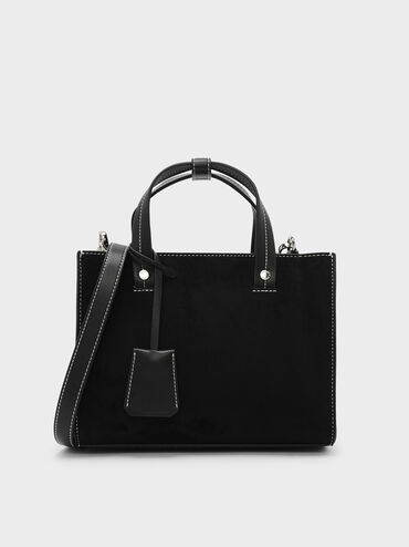 Structured Top Handle Bag, Black, hi-res