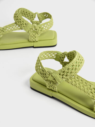 Vina Knitted Square-Toe Sandals, Green, hi-res