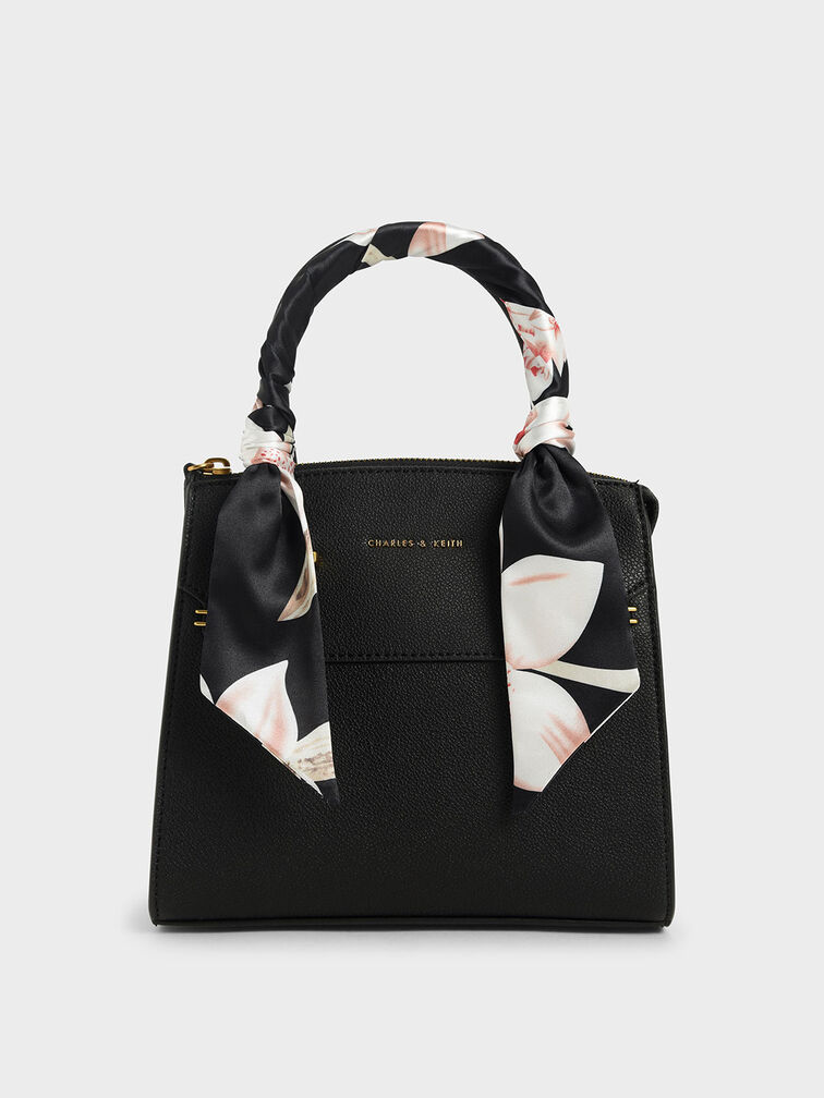 Black Scarf-Wrapped Top Handle Bag - CHARLES & KEITH US