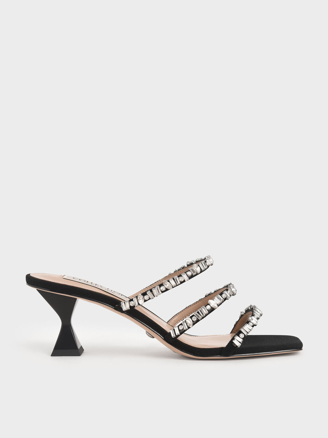 Canvas Gem-Embellished Mules, Black, hi-res