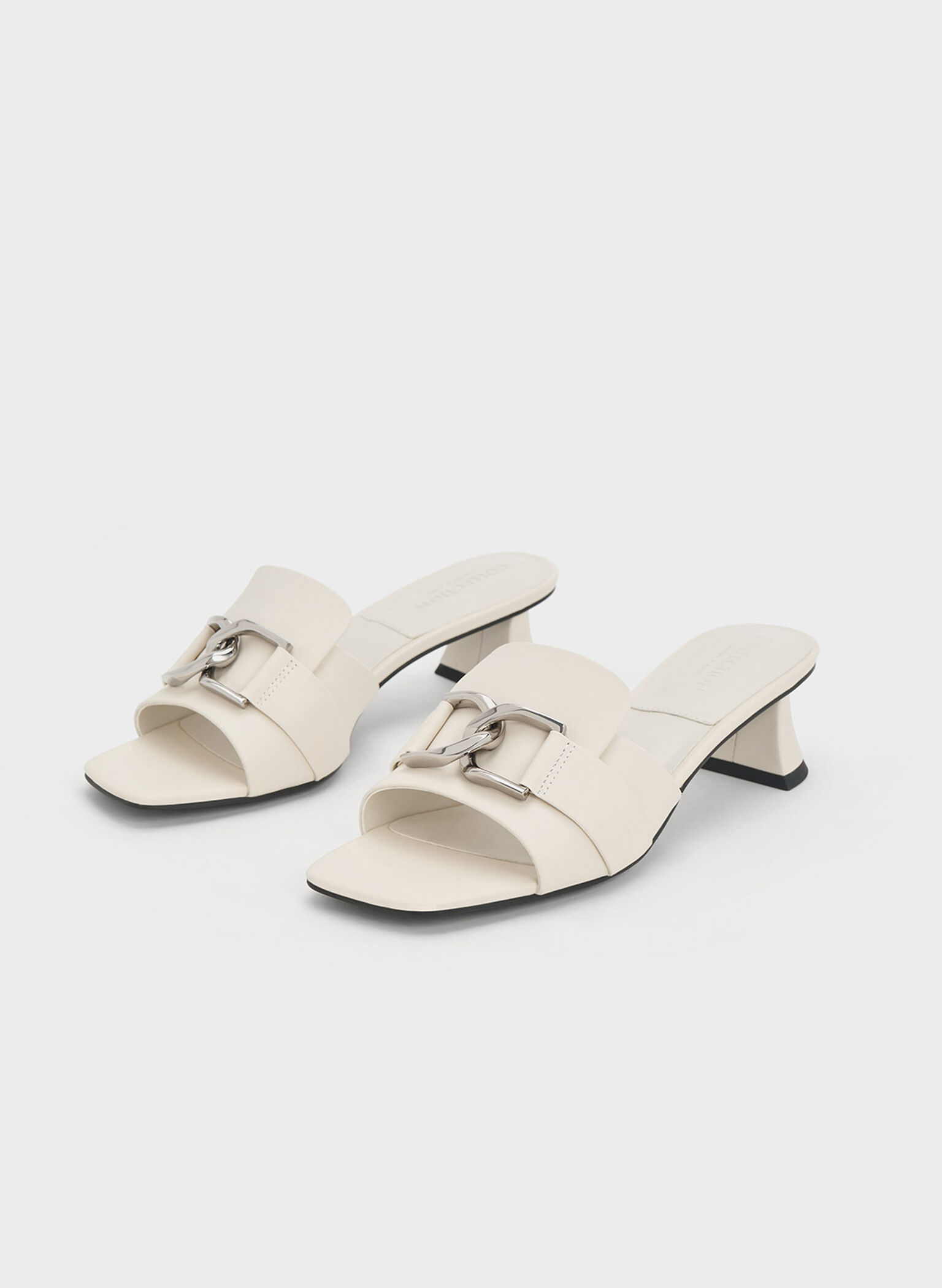 Mules Gabine de cuero con tacón, Blanco tiza, hi-res