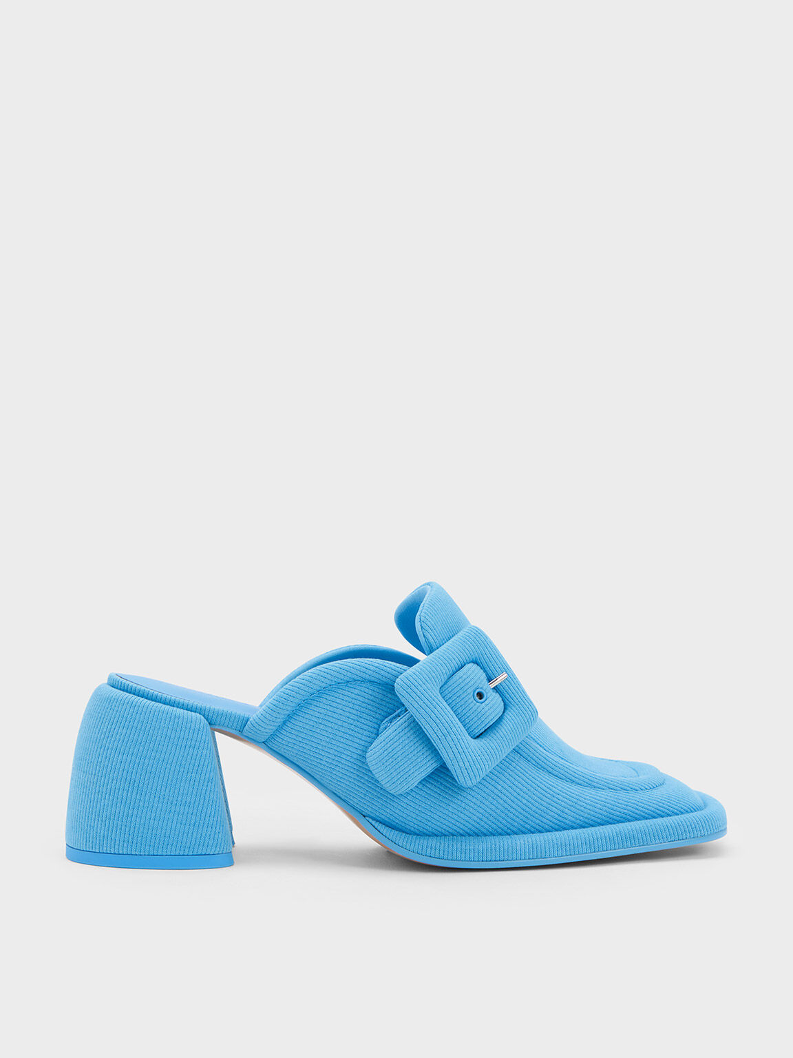 Woven Buckled Loafer Mules, Blue, hi-res
