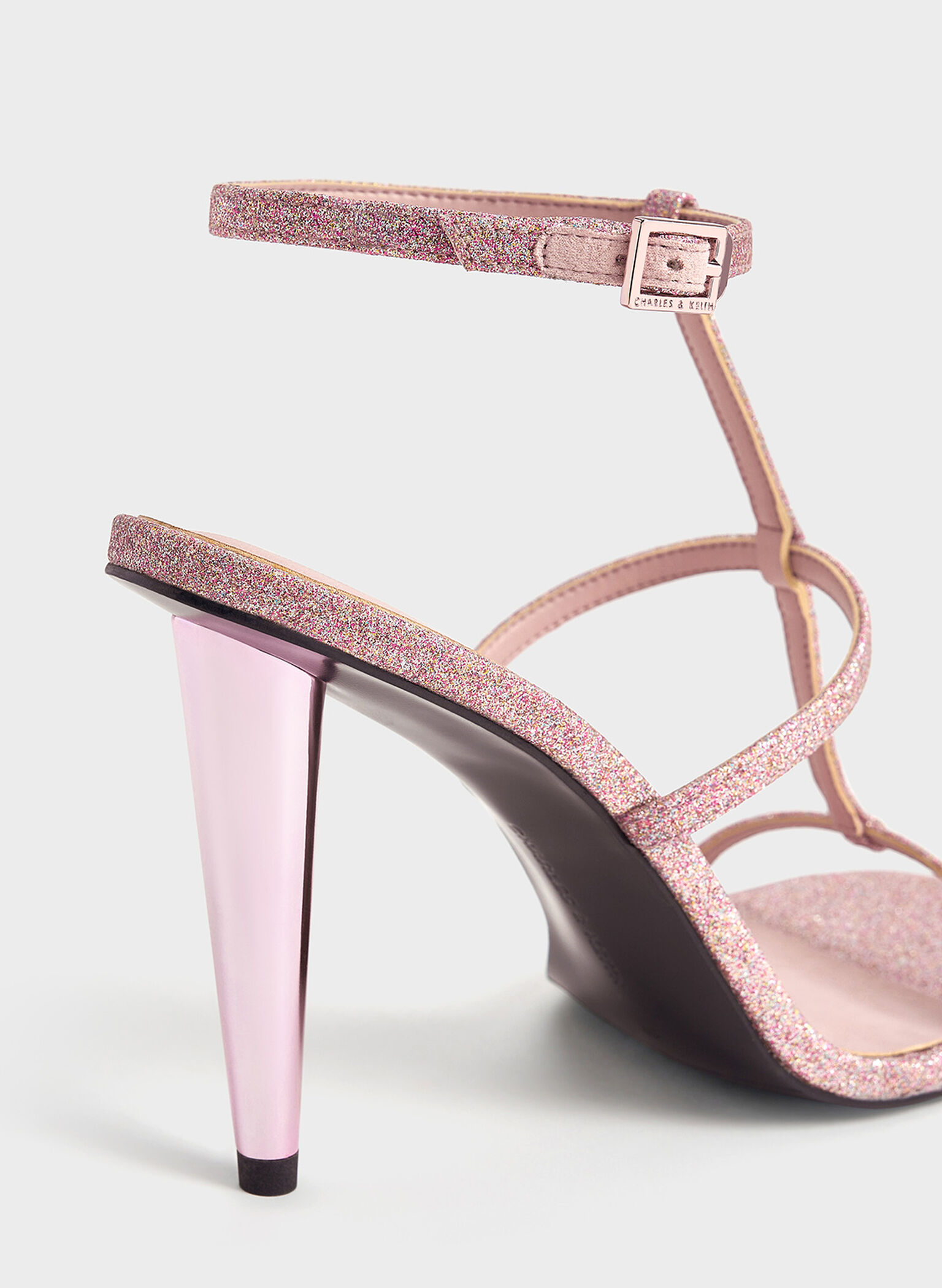 Glittered T-Bar Ankle-Strap Sandals, Pink, hi-res