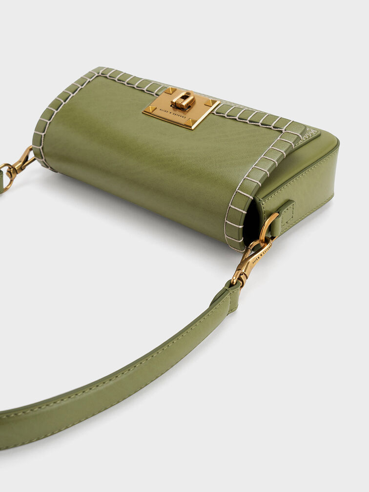 Circe Stitch-Trim Top Handle Bag, Olive, hi-res