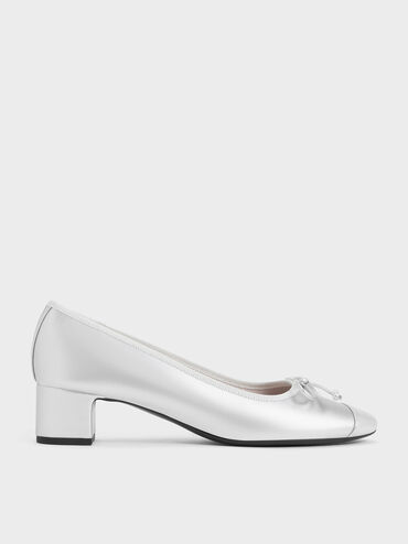 Bow Ballet Pumps, Silver, hi-res