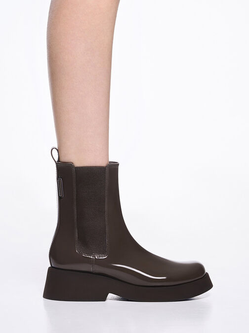 Giselle Patent Chelsea Boots, Brown, hi-res