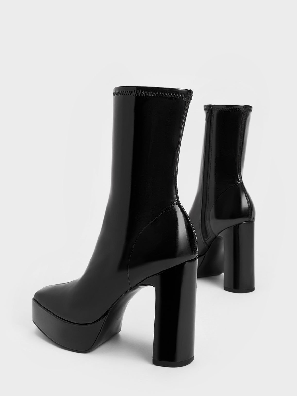 Patent Platform Block Heel Ankle Boots, Black, hi-res