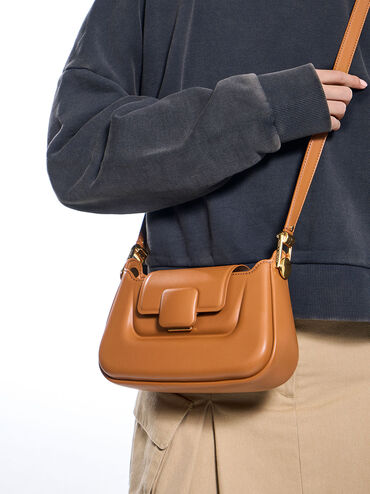 Bolso Koa cn asa superior y cierre de botón a presión, Marrón chocolate, hi-res