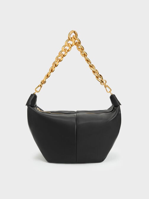 Daki Chain Handle Hobo Bag, Black, hi-res