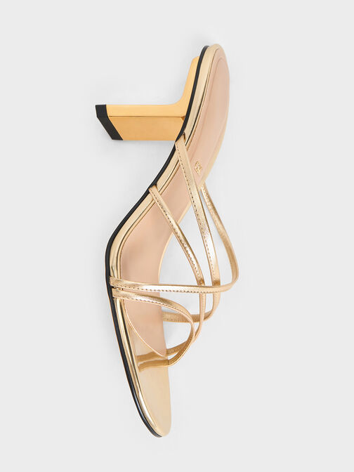 Orly Leather Metallic Strappy Slant-Heel Mules, Gold, hi-res