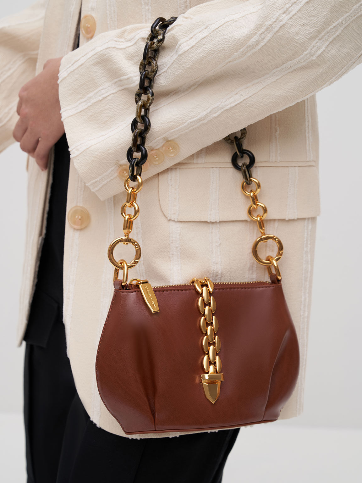 Chocolate Isana Chain-Handle Bag - CHARLES & KEITH SG