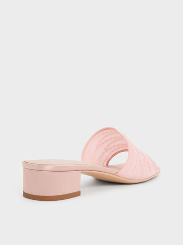 Mules de malla con lentejuelas y tacón de bloque, Nude, hi-res