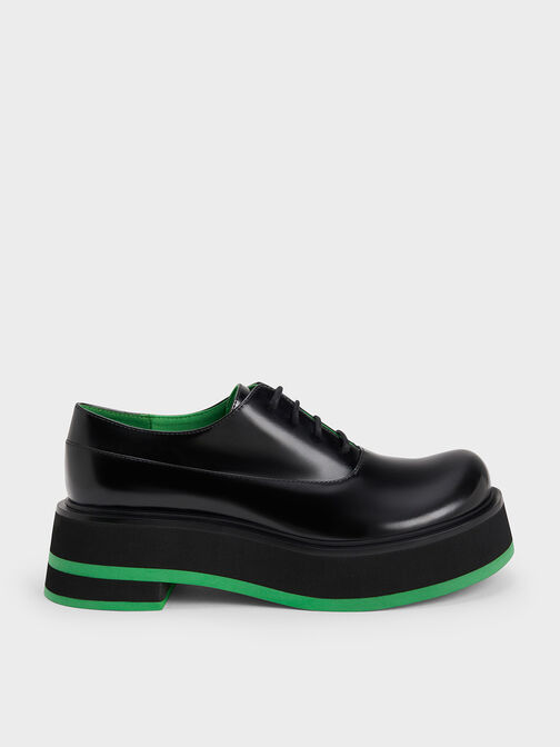 Striped Platform Oxfords, Black, hi-res