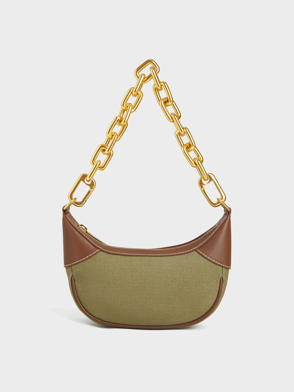 Shalia Canvas Chain-Handle Moon Bag, Avocado, hi-res