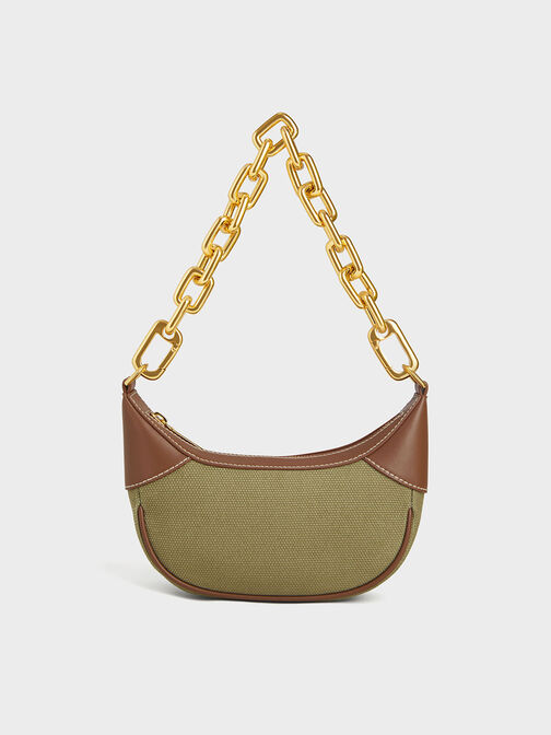 Shalia Canvas Chain-Handle Moon Bag, Avocado, hi-res