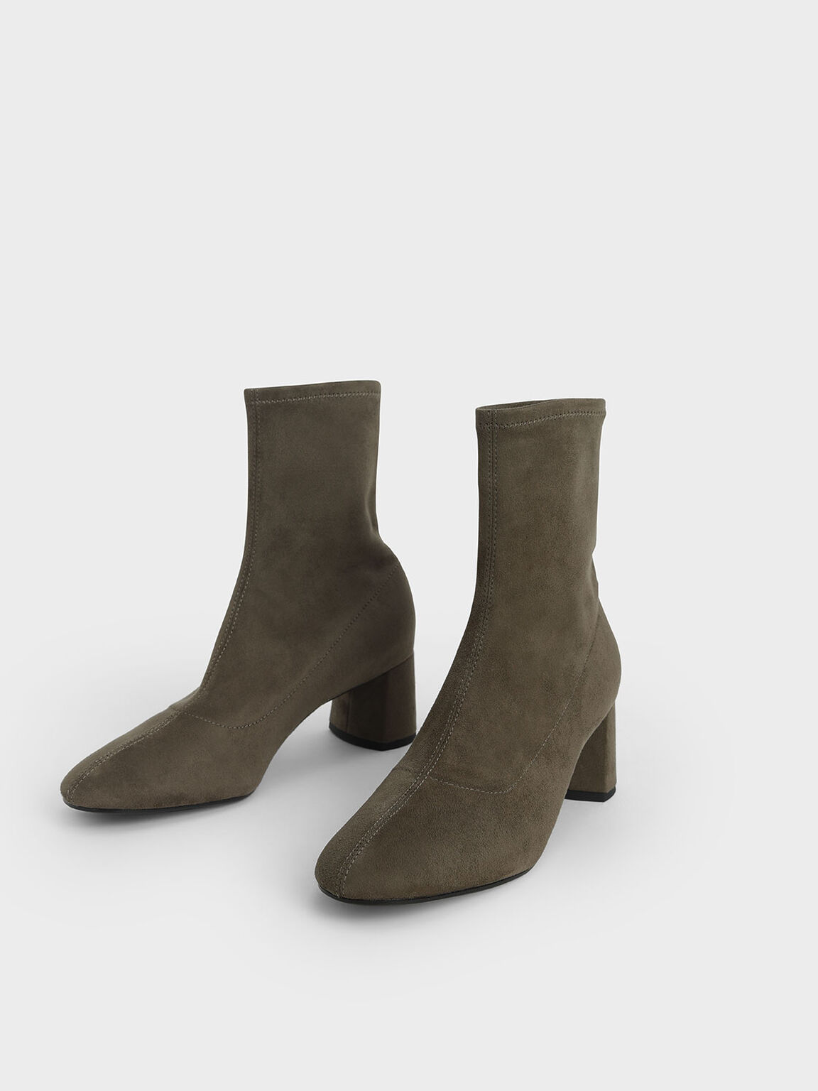 Textured Sculptural Heel Ankle Boots, Military Green, hi-res