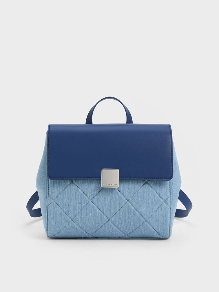 Lucy Denim Quilted Backpack, Denim Blue, hi-res