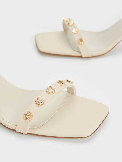 Studded Ankle-Strap Heeled Sandals, Chalk, hi-res