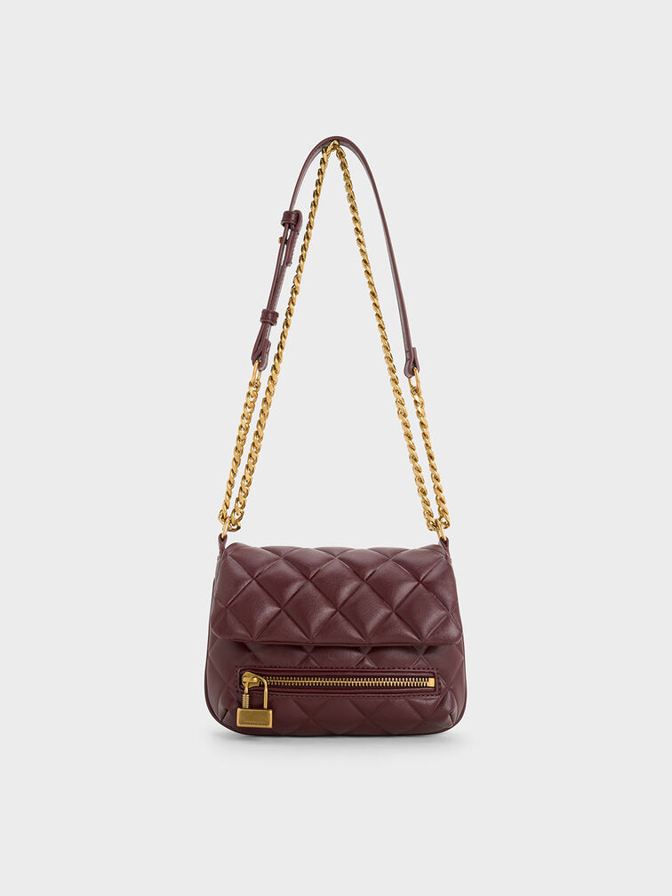 Mini Swing Quilted Chain-Handle Bag, Burgundy, hi-res