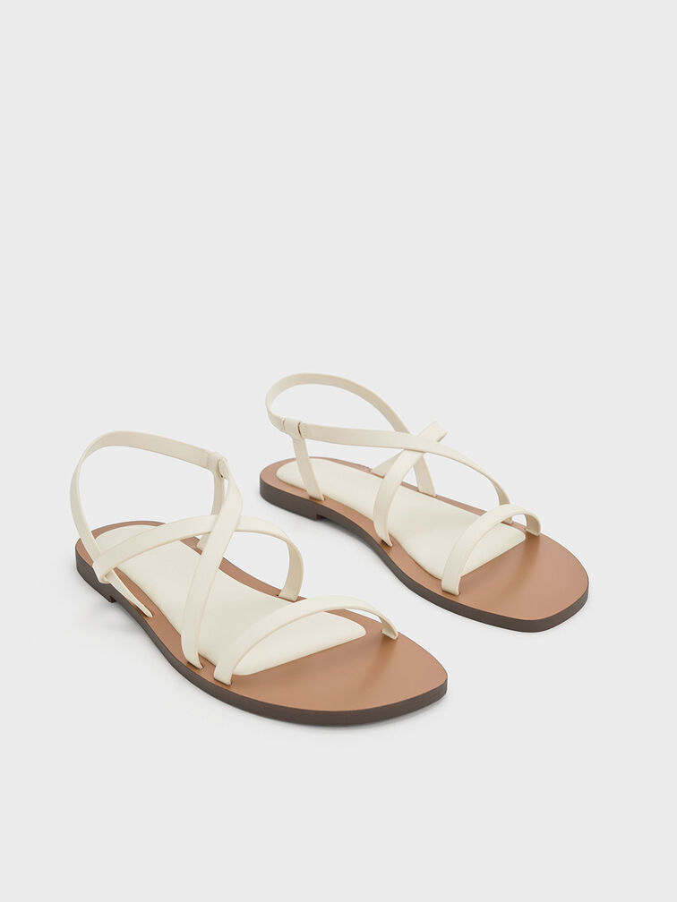 Chalk Asymmetrical Strappy Sandals - CHARLES & KEITH SG