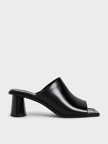 Peep Toe Patent Mules, Black, hi-res