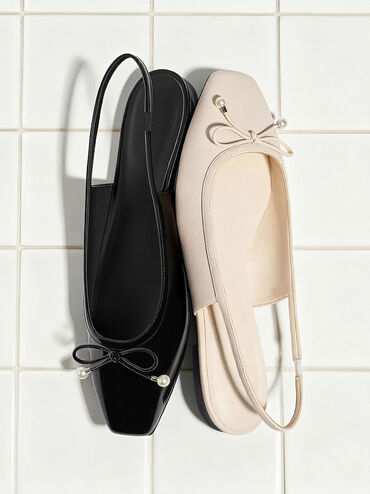 Barbara Pearl-Bow Slingback Flats, Chalk, hi-res