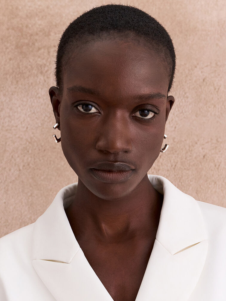 Angular Hoop Earrings, Silver, hi-res