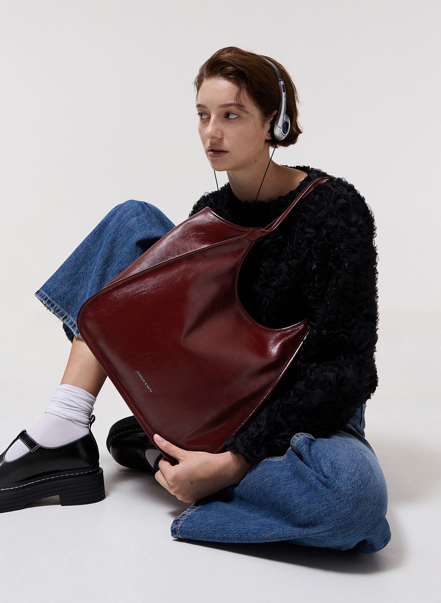Bolso tote holgado Sianna de efecto arrugado, Burgundy, hi-res