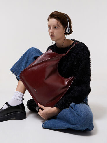 Bolso tote holgado Sianna de efecto arrugado, Burgundy, hi-res