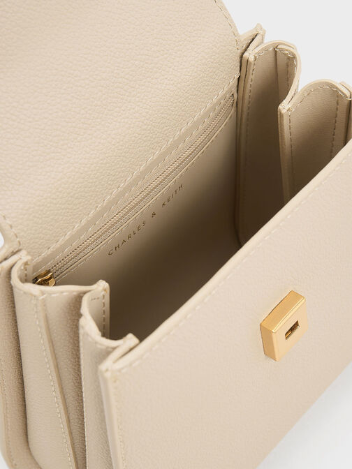 Locket Chain-Link Trapeze Bag, Beige, hi-res