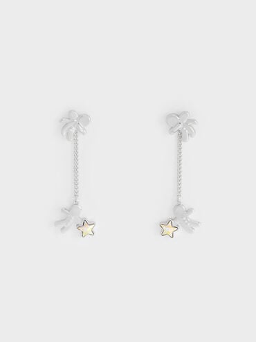 Athalia Gingerbread-Fairy Crystal-Star Drop Earrings, Silver, hi-res