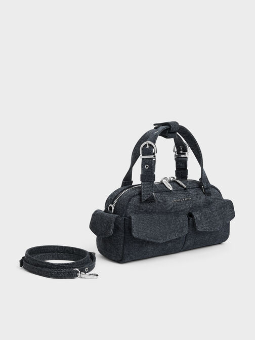 Rachel Denim Multi-Pocket Bowling Bag, Denim Blue, hi-res