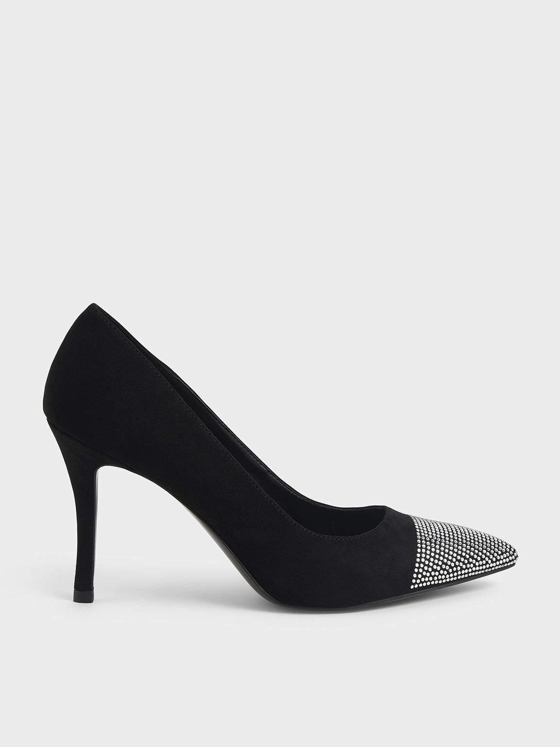 Gem-Embellished Textured Stiletto Pumps, Black, hi-res