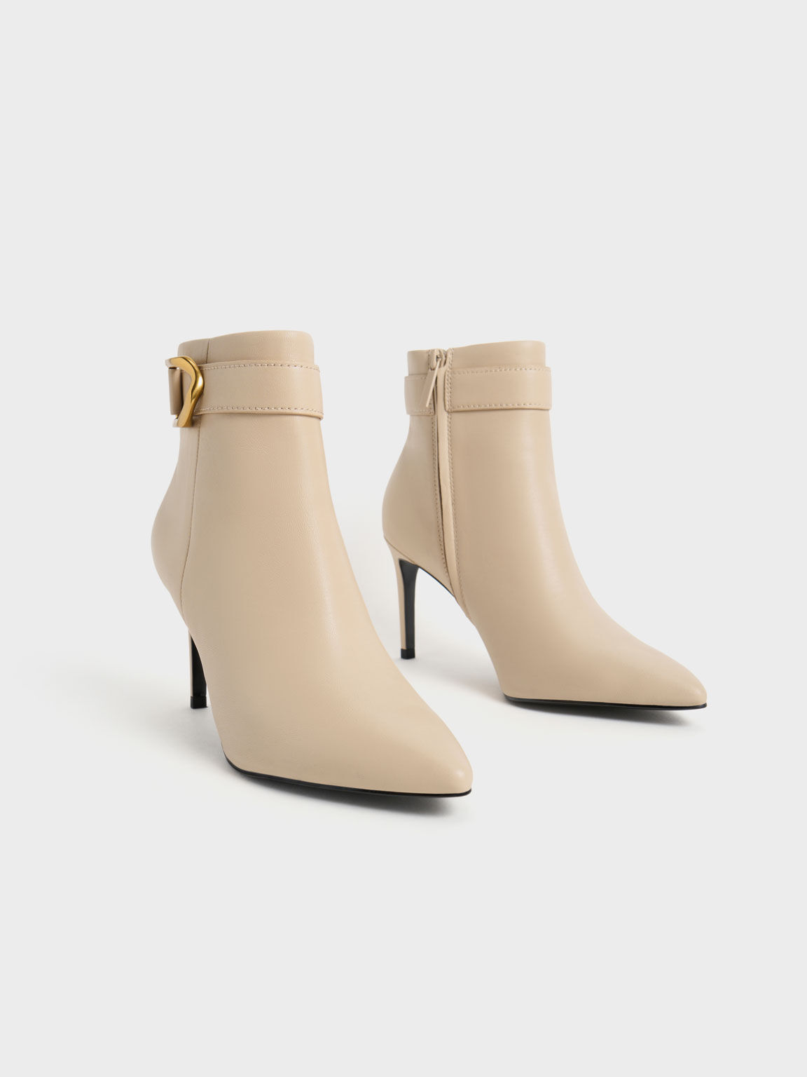 Gabine Leather Heeled Boots, Beige, hi-res