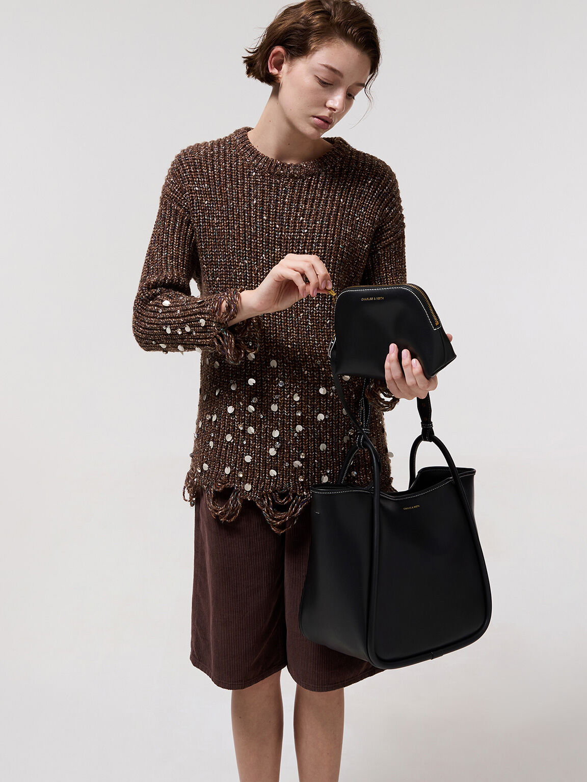 Tubular Slouchy Tote Bag, Black, hi-res