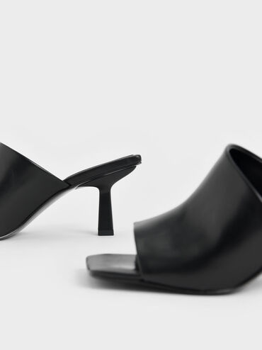 Asymmetric Square Toe Mules, Black, hi-res