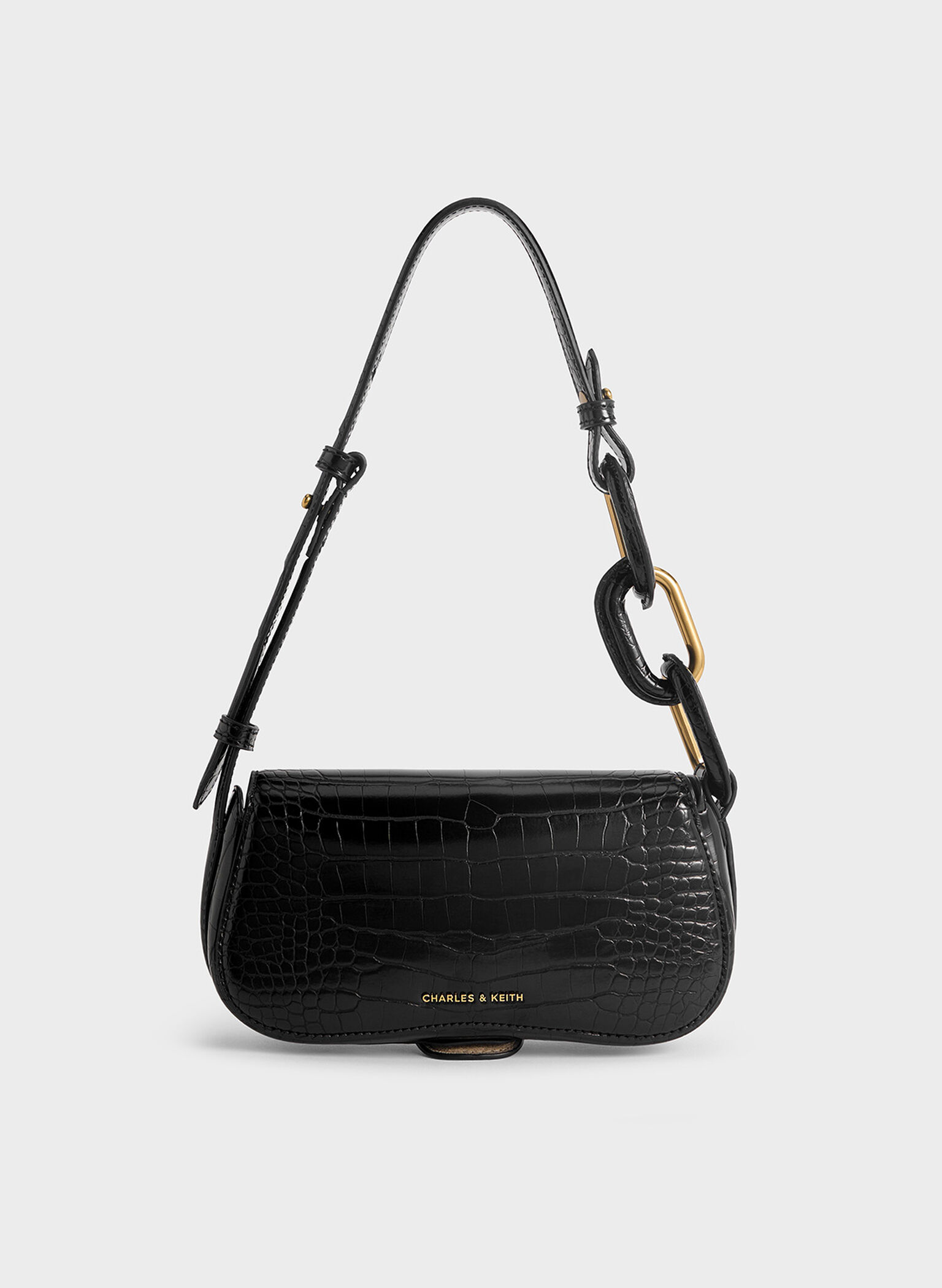 Mini Kora Croc-Effect Metallic-Accent Elongated Bag, Black, hi-res