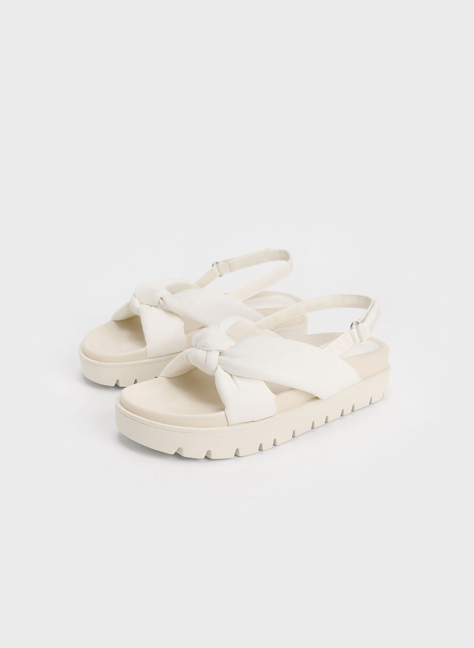 White Nylon Knotted Flatform Sandals - CHARLES & KEITH US