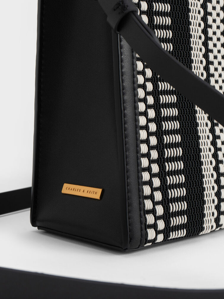 Woven Double Handle Tote Bag, Black, hi-res